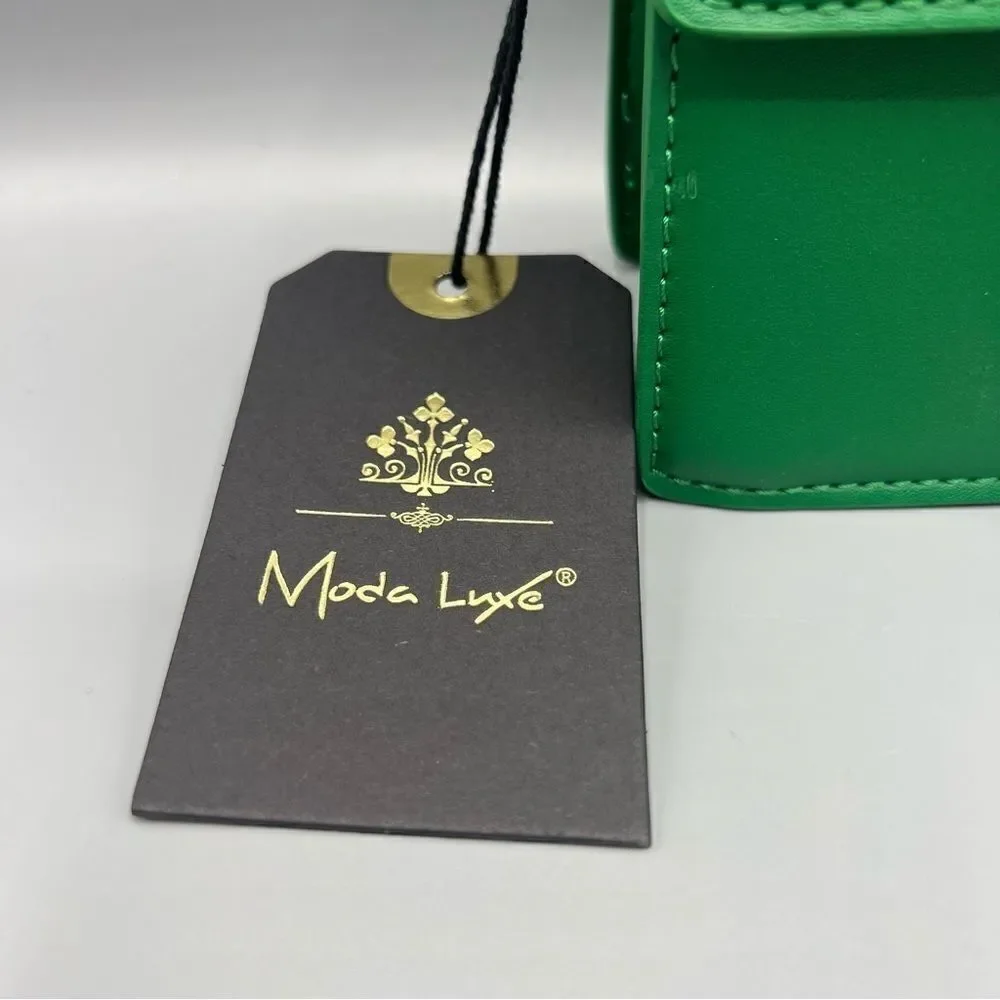 Moda Luxe Elizabeth Crossbody Bag Green Faux Leather Top Handle Chain Strap
